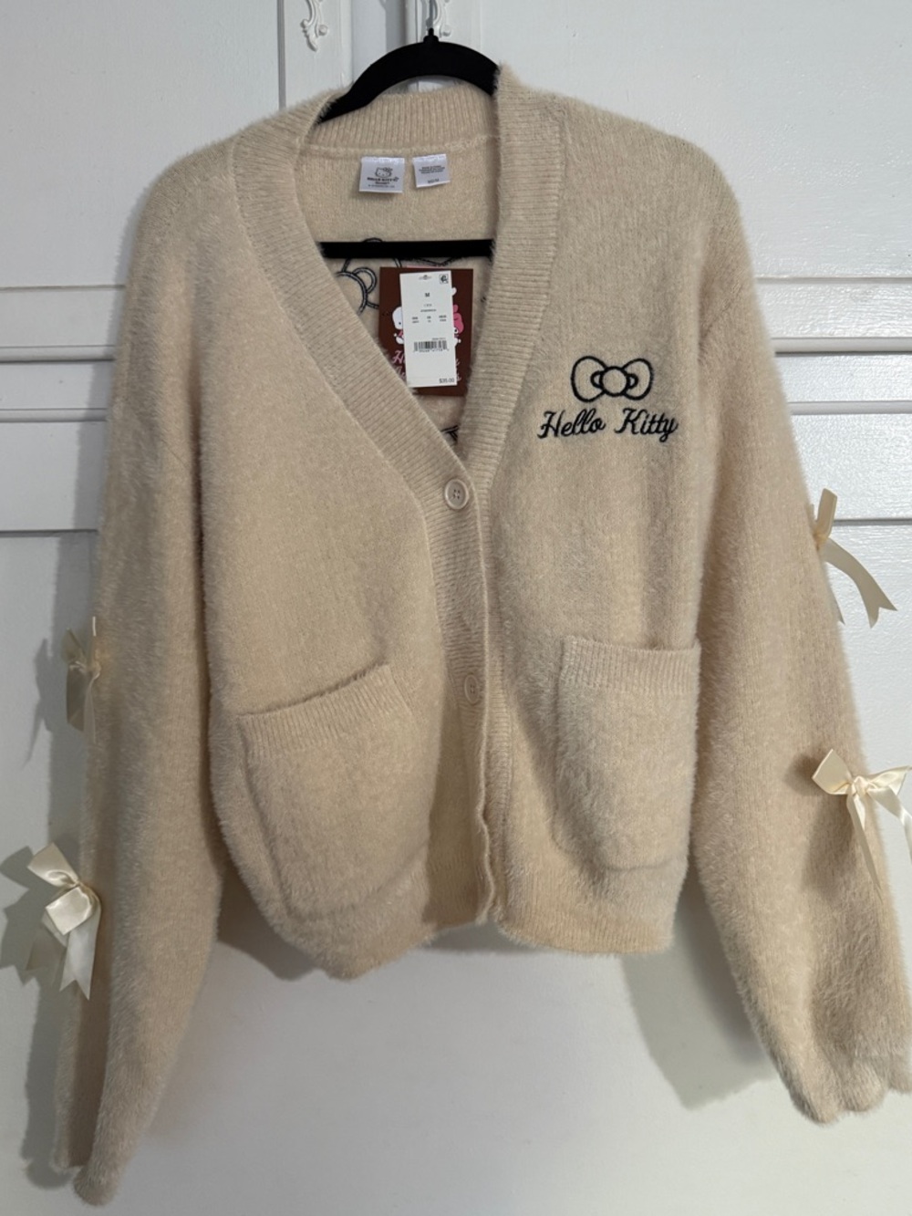 Hello Kitty and Friends Cream Cardigan with Embroidered Logo- size Medium - Picture 1 of 5